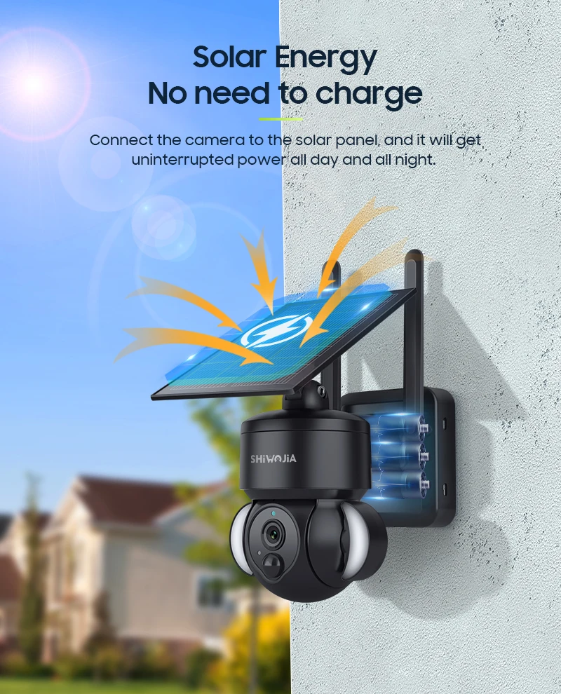 SHIWOJIA Outdoor Camera 4G / Wifi Solar Powered 7500mAh Battery with 5W Solar Panels 4MP Color Night Vision Wireless Garden CCTV