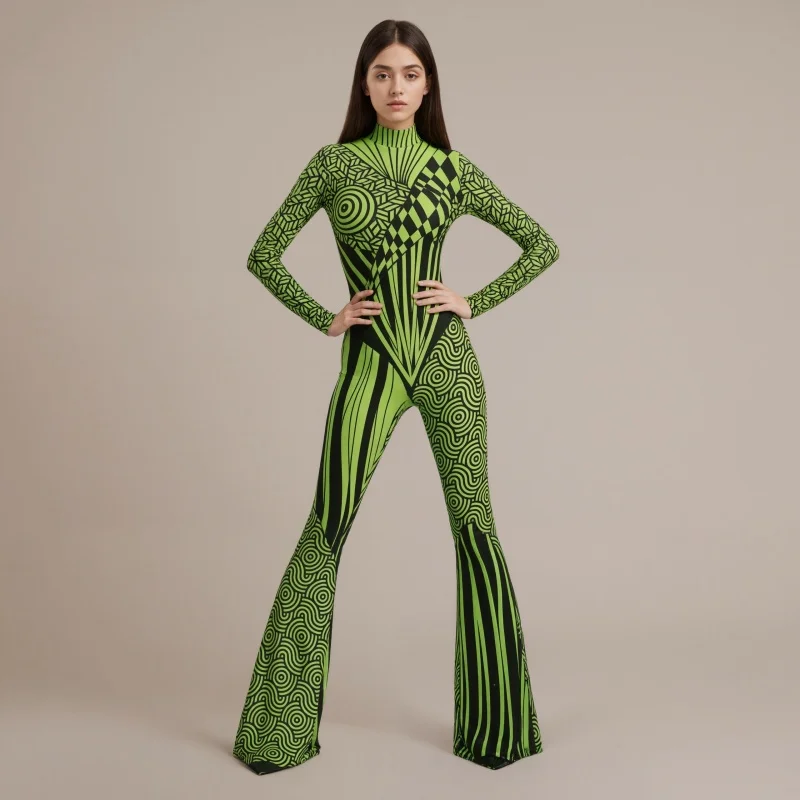 Mehrfarbiger Schlaghosen-Body mit Regenbogen-Effekt, ausgestellter Catsuit für Rave-Partys, Halloween, Schmetterlings-Skelett-Jumpsuit-Outfit 2026 – Detail 5