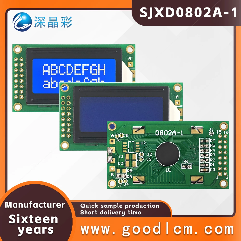 Industrial high brightness Backlight LCD 0802 display screen JXD0802A-1 STN Blue Negative 8X2 character LCM display module
