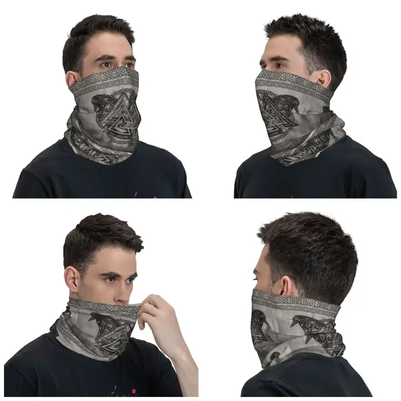 Valknut Symbol And Ravens Bandana Winter Neck Warmer Men Windproof Wrap Face Scarf Valhalla Norse Viking Odin Gaiter Headband