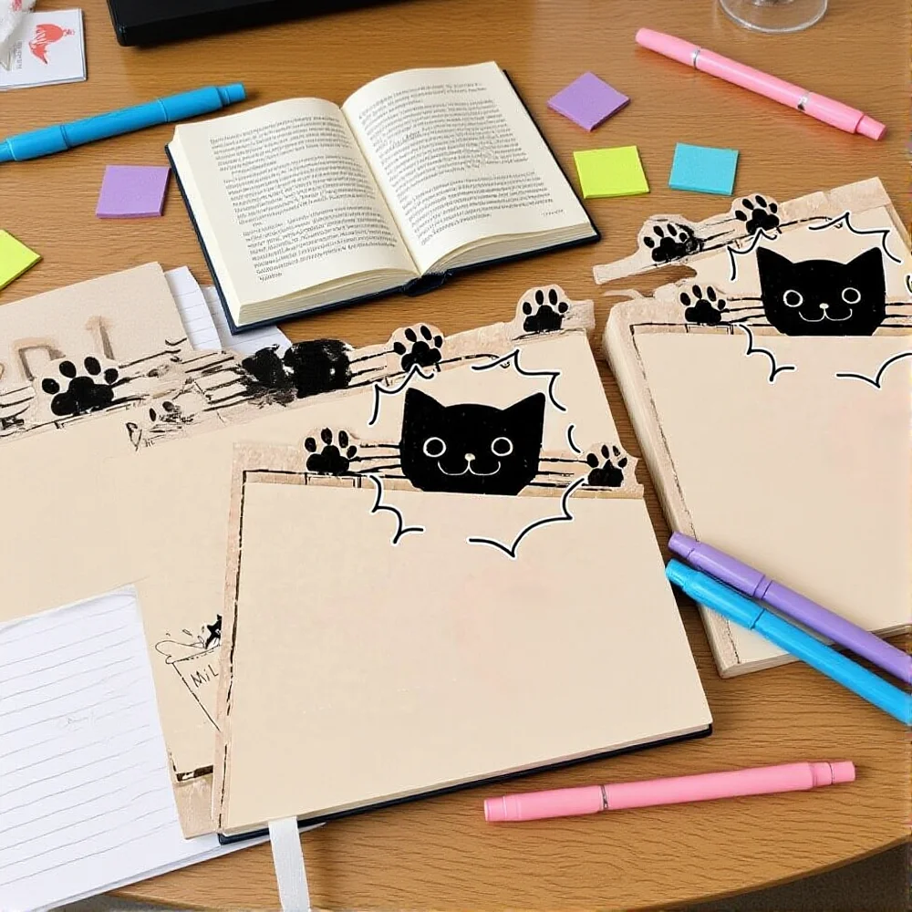 학생 문구 다채로운 메모 용지 미니 노트 귀여운 고양이 스티커 데스크 주최자 연구 학생 스티커 메모 메시지 도서