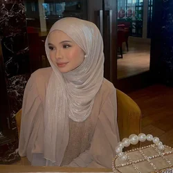 Premium lenço de seda dobra hijab para mulheres, xales muçulmanos, hijabs lisos, turbante islã respirável, lenço plissado, Ramadan, novo