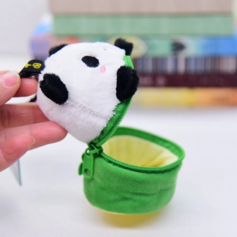 Portamonete in peluche con tubo panda Ciondolo bambola panda Portachiavi in peluche simpatico cartone animato alla moda Portafoglio zero Regalo per bambini