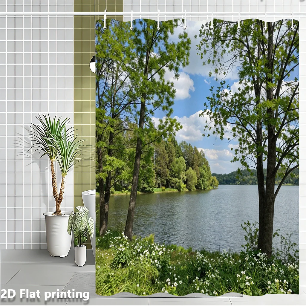 Waterproof Shower Curtain Liner Nature Landscape View Woodland Scene Bathroom Decor Curtain Realistic Design for Modern Bathroom