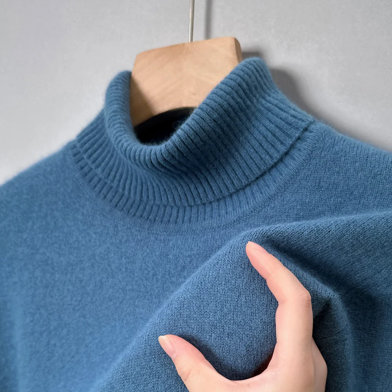 

Роскошный качественный мужской вязаный свитер с высоким воротом, теплая базовая рубашка с длинными рукавами, осень-зима, универсальная модная повседневная трендовая мужская одежда