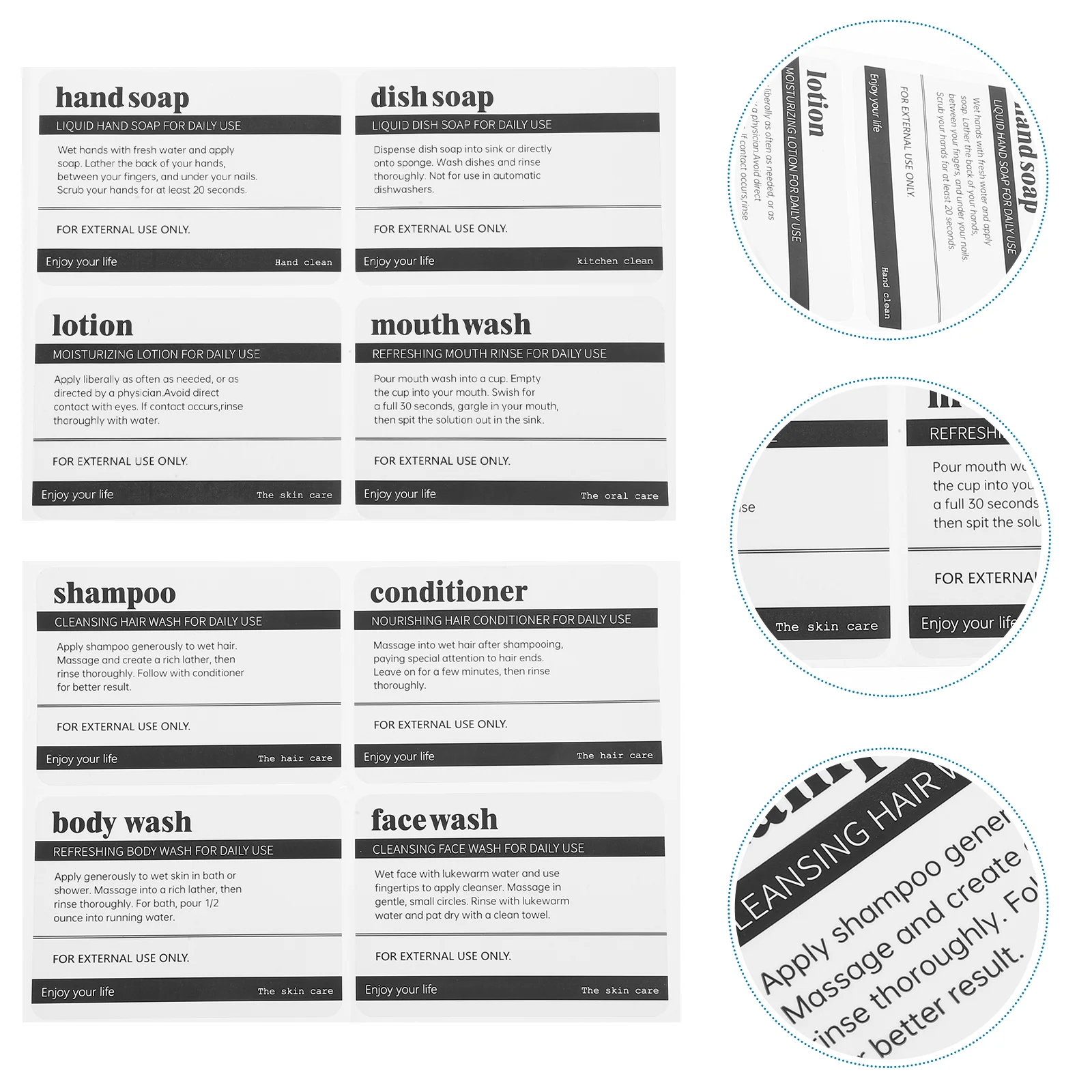 

8 Sheets Bathroom Tags Toiletries Sticker Self Adhesive Labels Stickers for Bottles Skincare Products Nail