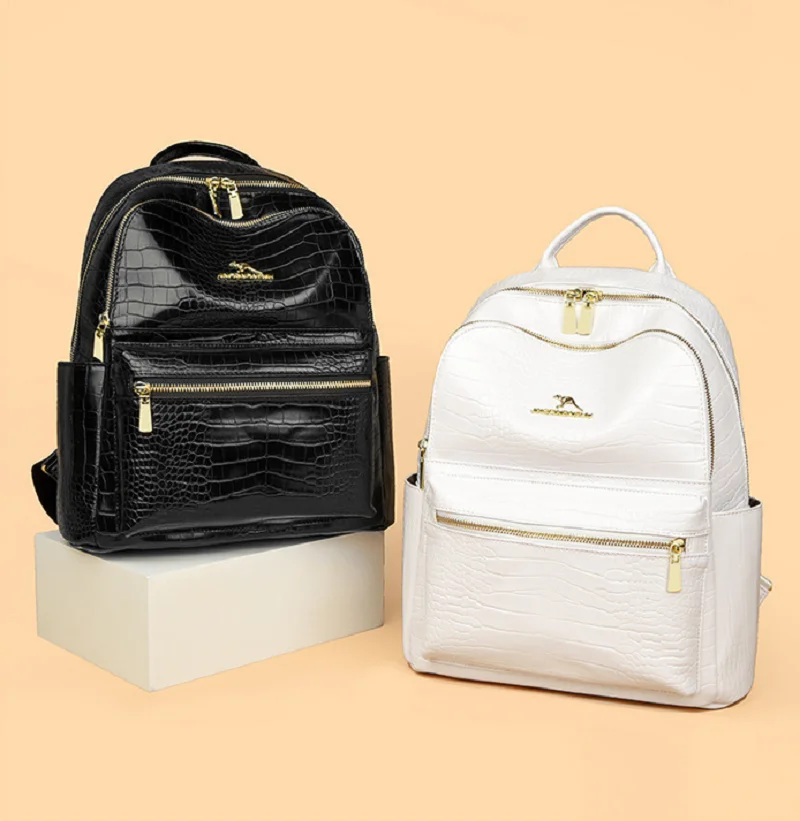 

Новые корейские модные дорожные рюкзаки из мягкой кожи с узором аллигатора, женские сумки на плечо большой емкости с двойной молнией, школьная сумка