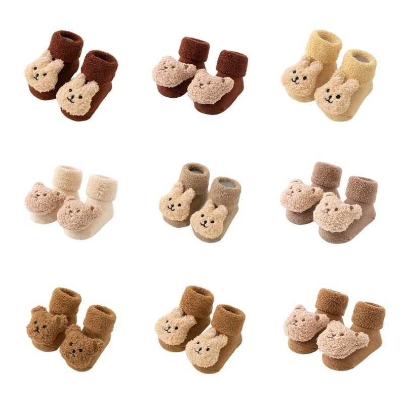 W3JF Non Skid Socks with Bear Pattern for Toddlers Fun & Functional Kids Grip Socks Comfortable Kids Socks Practical Socks