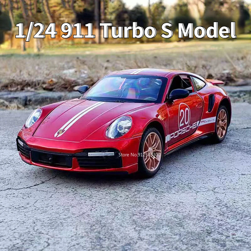 1/24 911 Turbo S Toy Alloy Car Model with Sound and Light Pull Back Function Simulation Vehicle Model Collection Gift for Friend