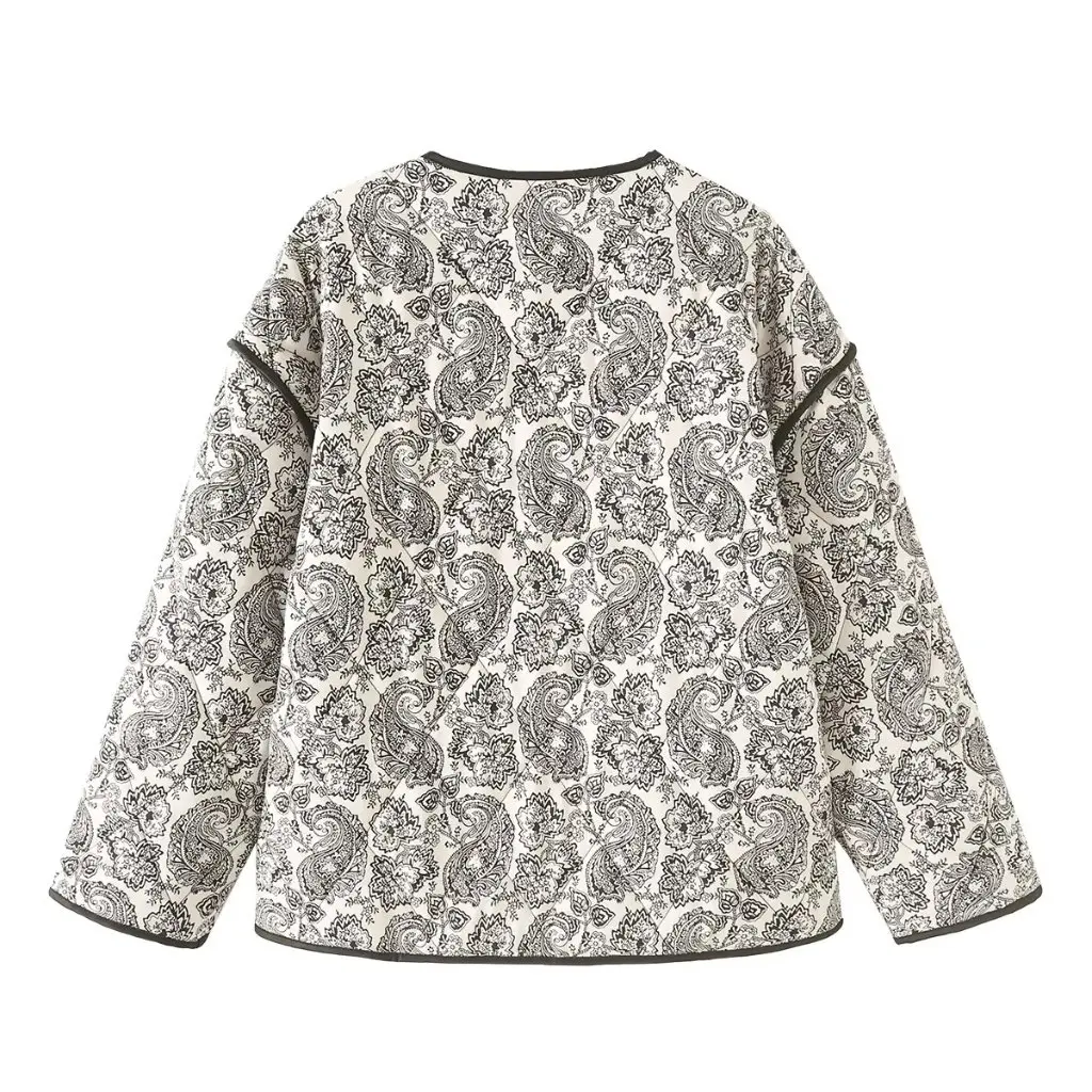 

Women's Cotton-Padded Jacket European American Style Autumn Winter Fashion Cashew Flower All-Match Commuter Coat