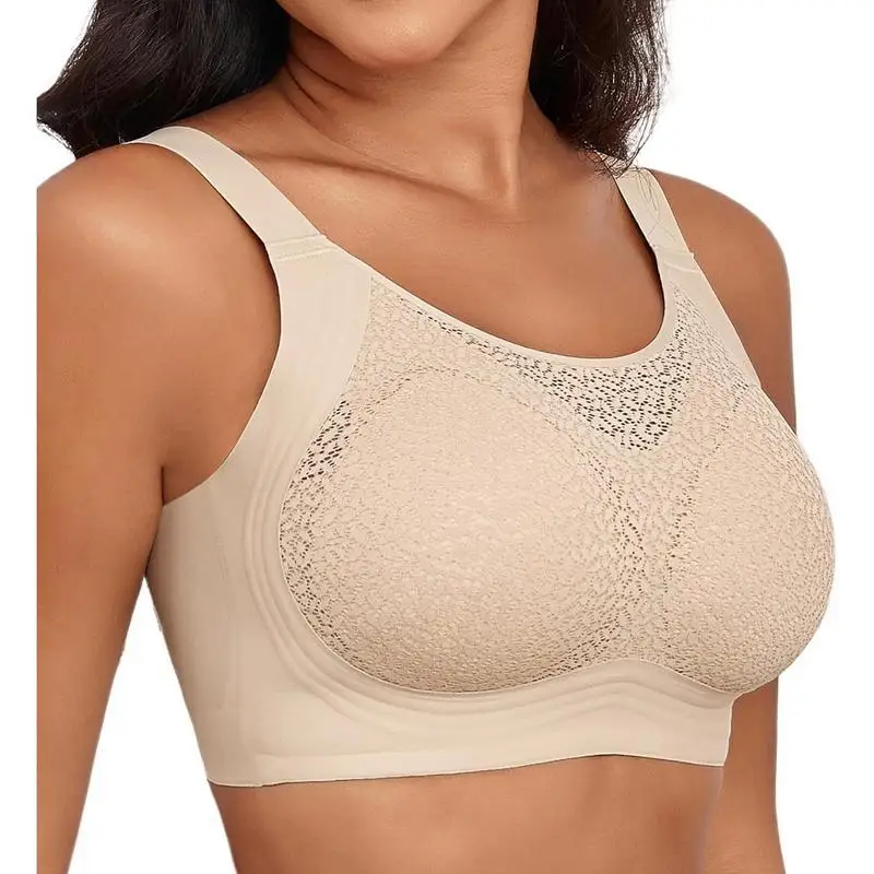 

Wireless Bras for Women, Seamless Lace Bralette with Removable Pads, Full Coverage Comfort Daily Bra, Stretchy U-Neck Sleep Bra