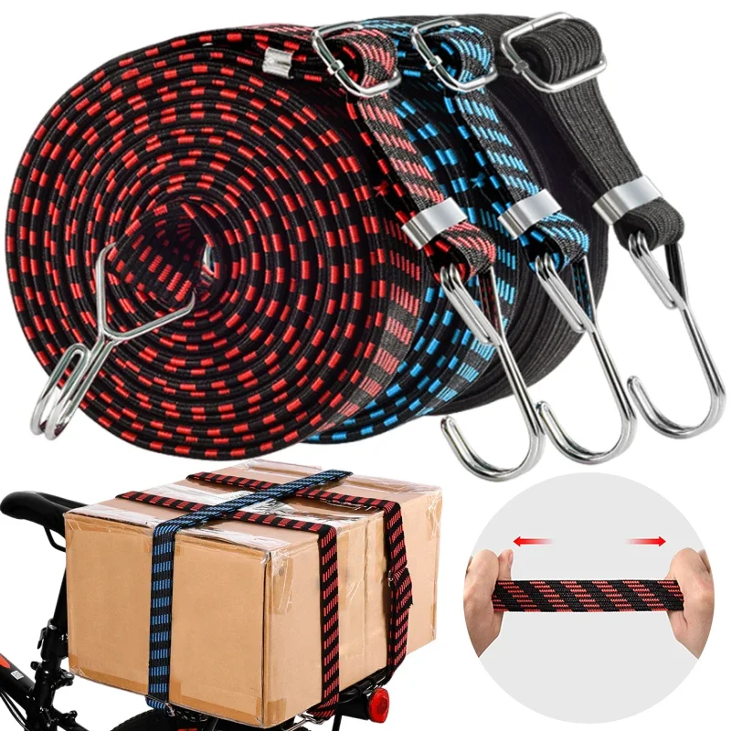 

2M Bungee Cords Elastic Heavy Duty Luggage Bungee Straps Hook Bikes Wide Flat Tie Car Roof Rack Strap Fixed Band Elasticity Rope