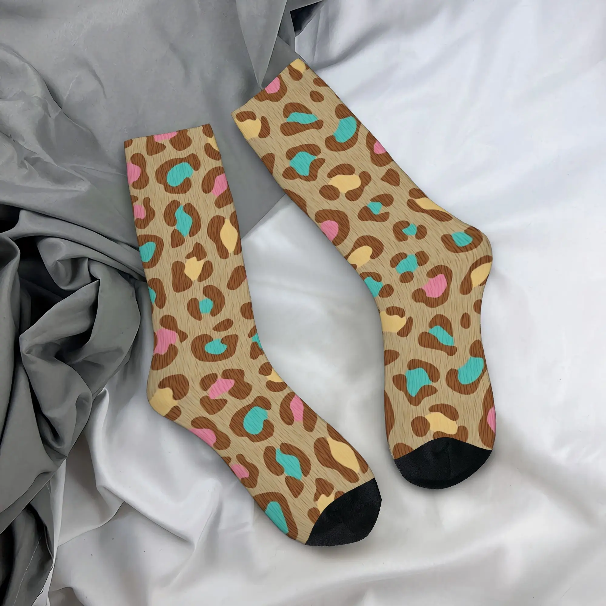 

Winter Warm Cool Women Men Leopard Ice Cream Socks Non-slip Football Socks