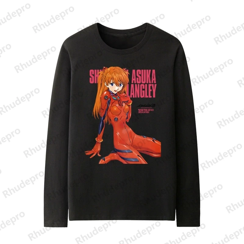 Eva New Century Evangelion Korean Version Long Sleeve T-shirt Male Ayanami Rei Asuka Anime Printed Clothes All Match Oversized