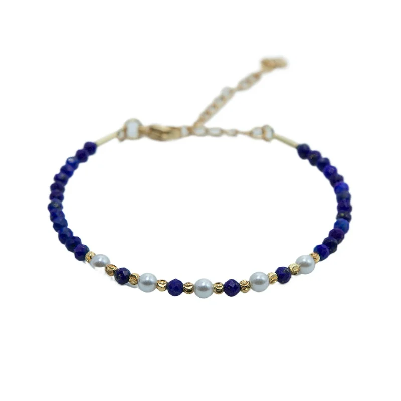 Natural Lapis Lazuli Dainty Beaded Bracelet, Klein Blue Gemstone Thin Strand Bracelet, Elegant Boho Crystal Jewelry for Women