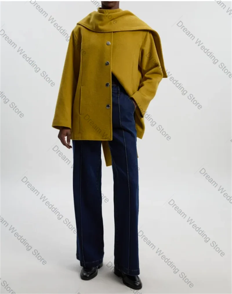 

Yellow Cashmere Women Suit 1 Piece Blazer With Long Scarf Formal Office Lady Jacket Customized Wedding Bridal Coat Outfit