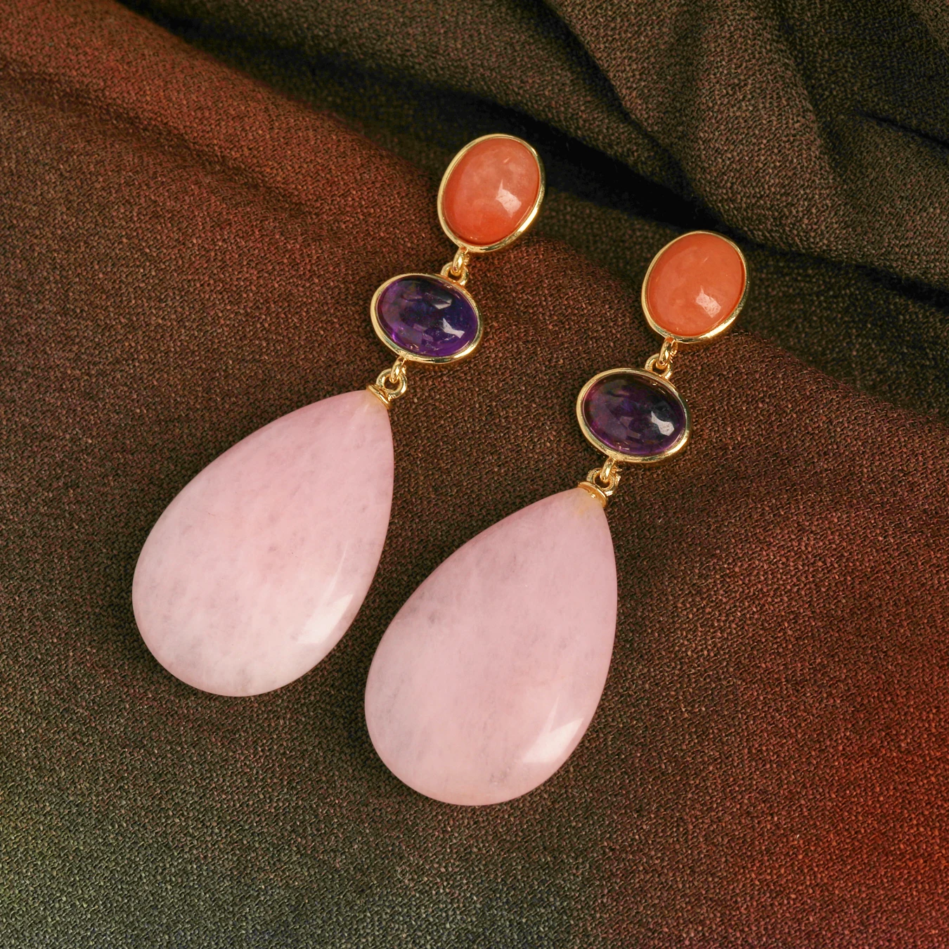 High Quality Natural Rose Quartz Jade Teardrop Pendant Earrings Fashion Dangle with Hot New Style Amethyst High Quality Hot Sale
