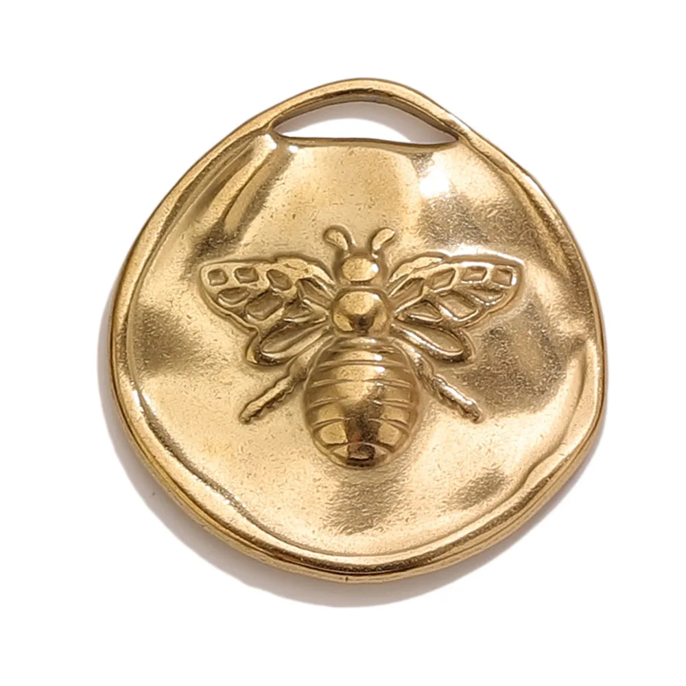 1-10pcs PVD Gold Bee Coin Pendant Stainless Steel Vintage Charm Bulk Boho Jewelry Findings for DIY Earrings Making Wholesale