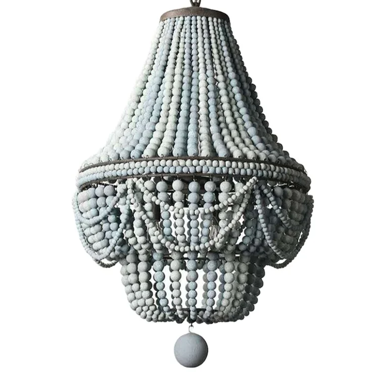 

Деревянная ретро-люстра в богемном стиле для детской комнаты, ресторана, декоративные светильники, французская романтическая теплая лампа с деревянными бусинами