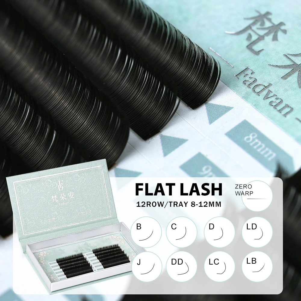 FADVAN Flat Ellipse Eyelashes Extension B/C/D/DD/LB/LC/LD Split Tips Matte Black False Lashes Super Soft Flat Shaped Individual