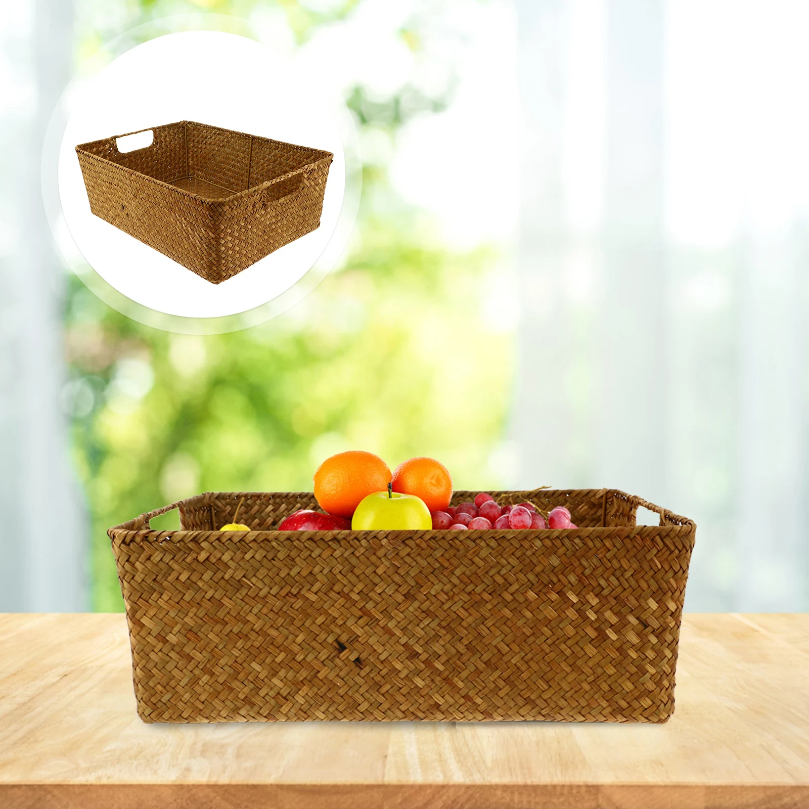 

Rectangular Woven Seaweed Storage Basket Home Organizer Box For Candy Tea Jewelry Coins Bedroom Use Handmade Seaweed Bin