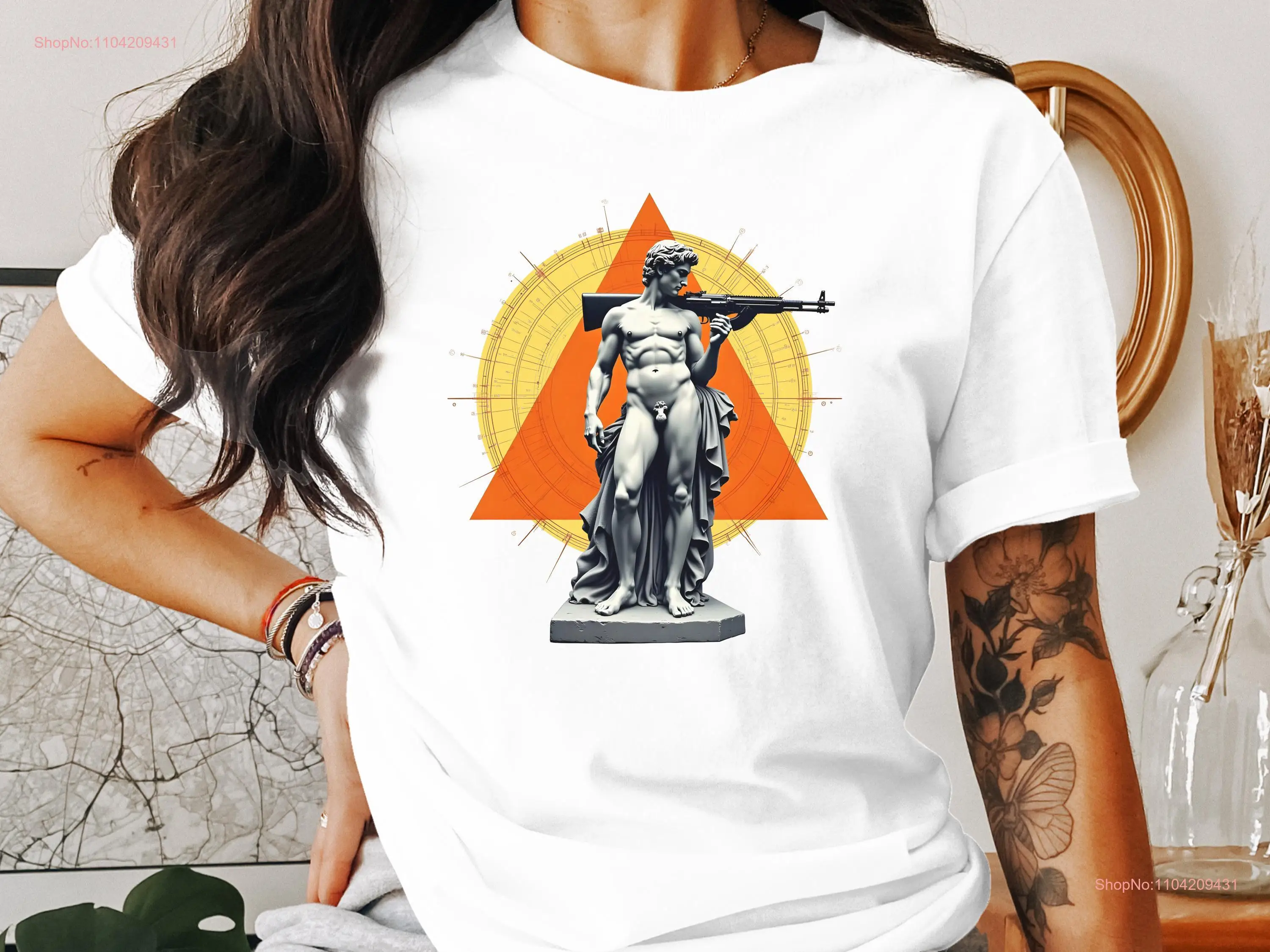 Unique Greek Statue with Modern Twist T Shirt Artistic David Sculpture Gun Trendy Streetwear Cool Design Top