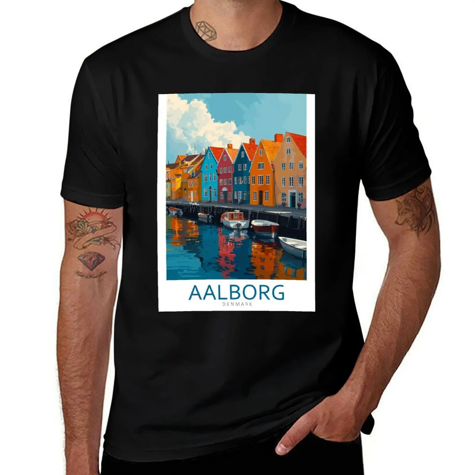 

Aalborg Denmark - Travel Art T-Shirt custom t shirt vintage graphic tee blue archive mens cotton t shirts