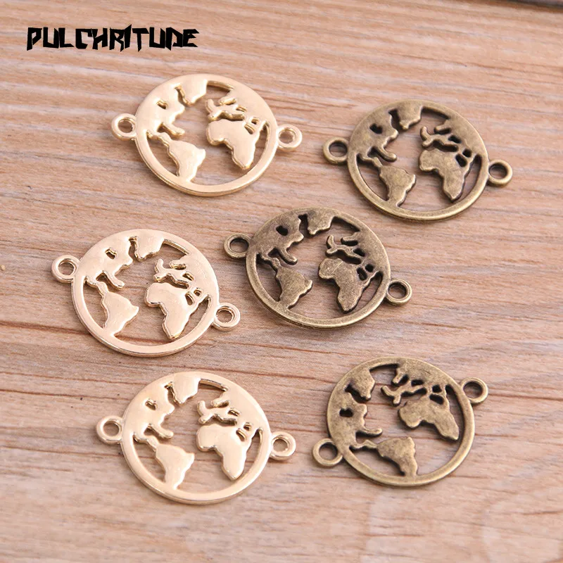 16pcs 20*26mm Three Color Round World Map Link Earth Charms Connector Jewelry Making DIY Handmade Craft DIY