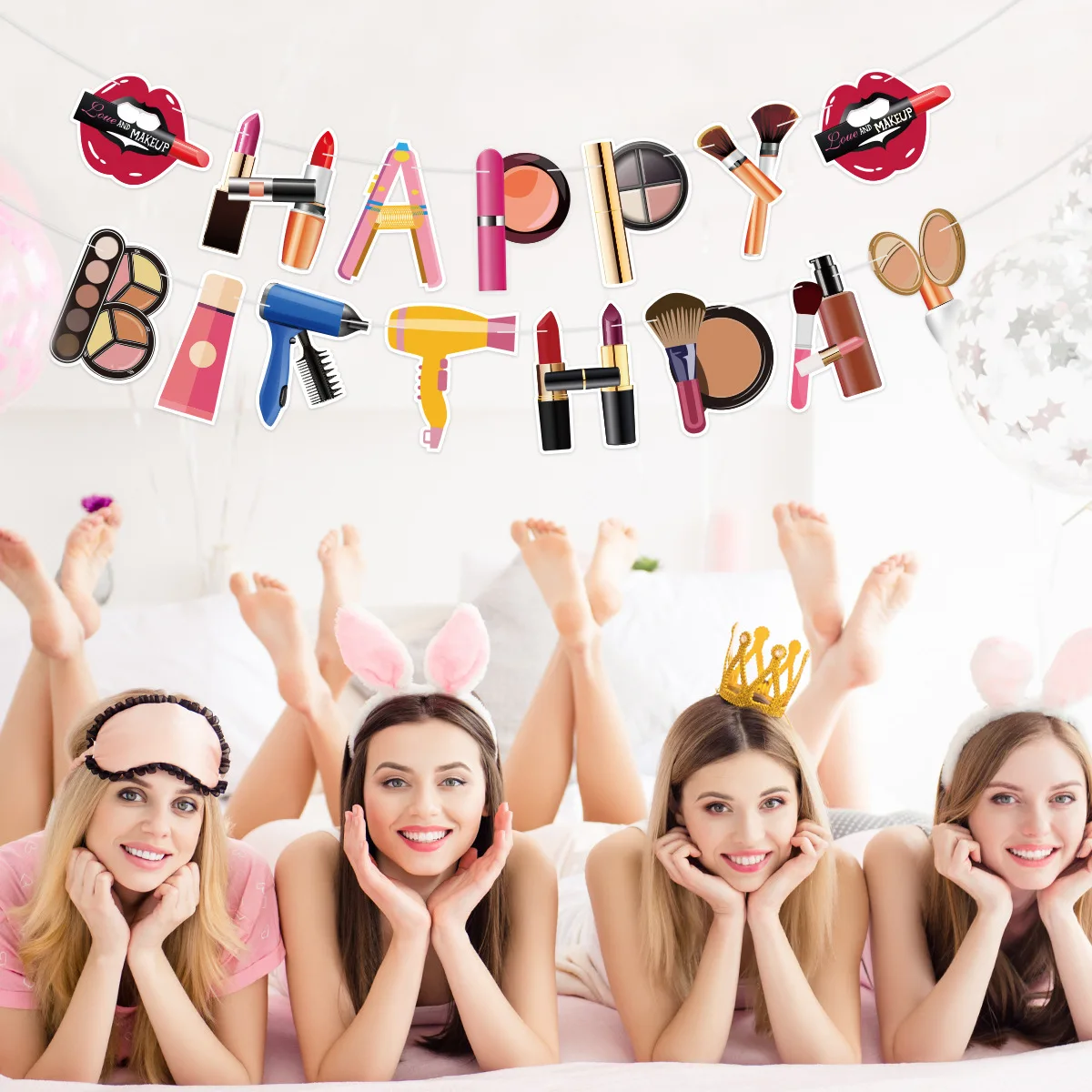 Spa-Geburtstagsbanner, alles Gute zum Geburtstagsparty-Banner mit Make-up-Motiv, Lippenstift-Banner, Spa-Party-Dekorationen, Make-up-Party-Dekoration für Mädchen – Detail 4