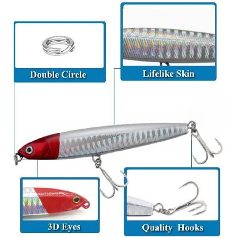 BILLINGS 4 Stück/Set 10cm 24g Angelköder Pencil Sinking mit Rassel Bass-Angelzubehör Köder Schleppangelköder Angelzubehör – Detail 4