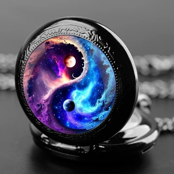 Kreative Yin-Yang Planet Design Anhänger Quarz Taschenuhr Souvenir Kette Taschenuhr arabische Ziffern mit Persönlichkeit Geschenk