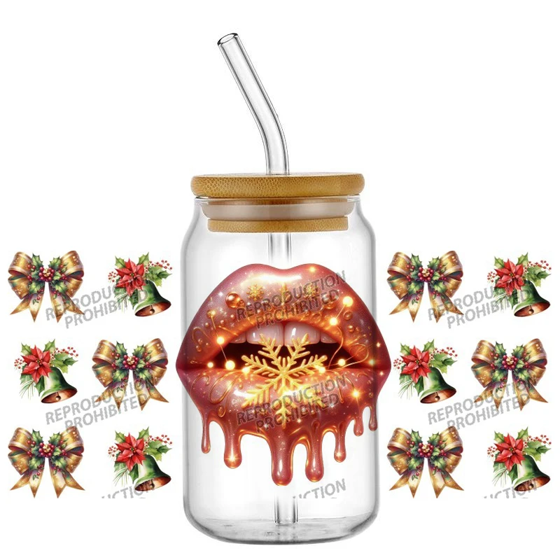 

New model Creative Lips 16oz Libbey UV DTF Cup Wrap Transfer Custom Label DIY Logo Self adhesive Mug Decal Sticker