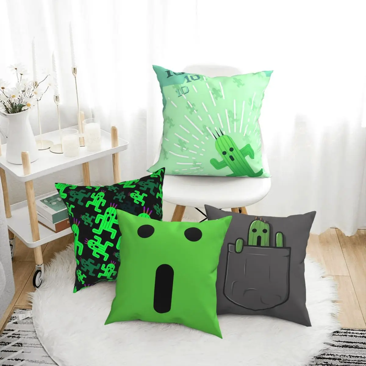 

Little Pocket Cactuar Final Fantasy Cactuar 1000 Needles Cushion Decorations tag Pillow Case Cover for Car Double-sided Printing