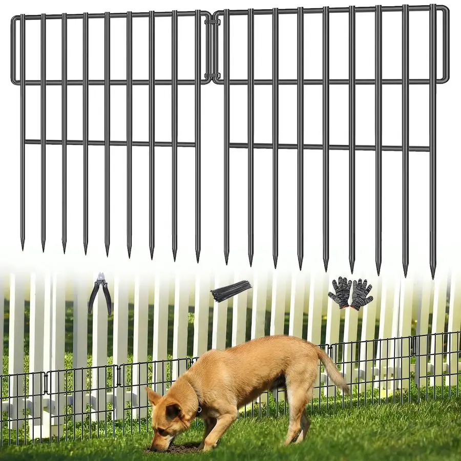 

Панели для садового ограждения от животных, 43 см (В) x 8,2 м (Д), забор для собак без копки, бордюр с промежутками 1,25 дюйма для собак и кроликов, нержавеющая сталь