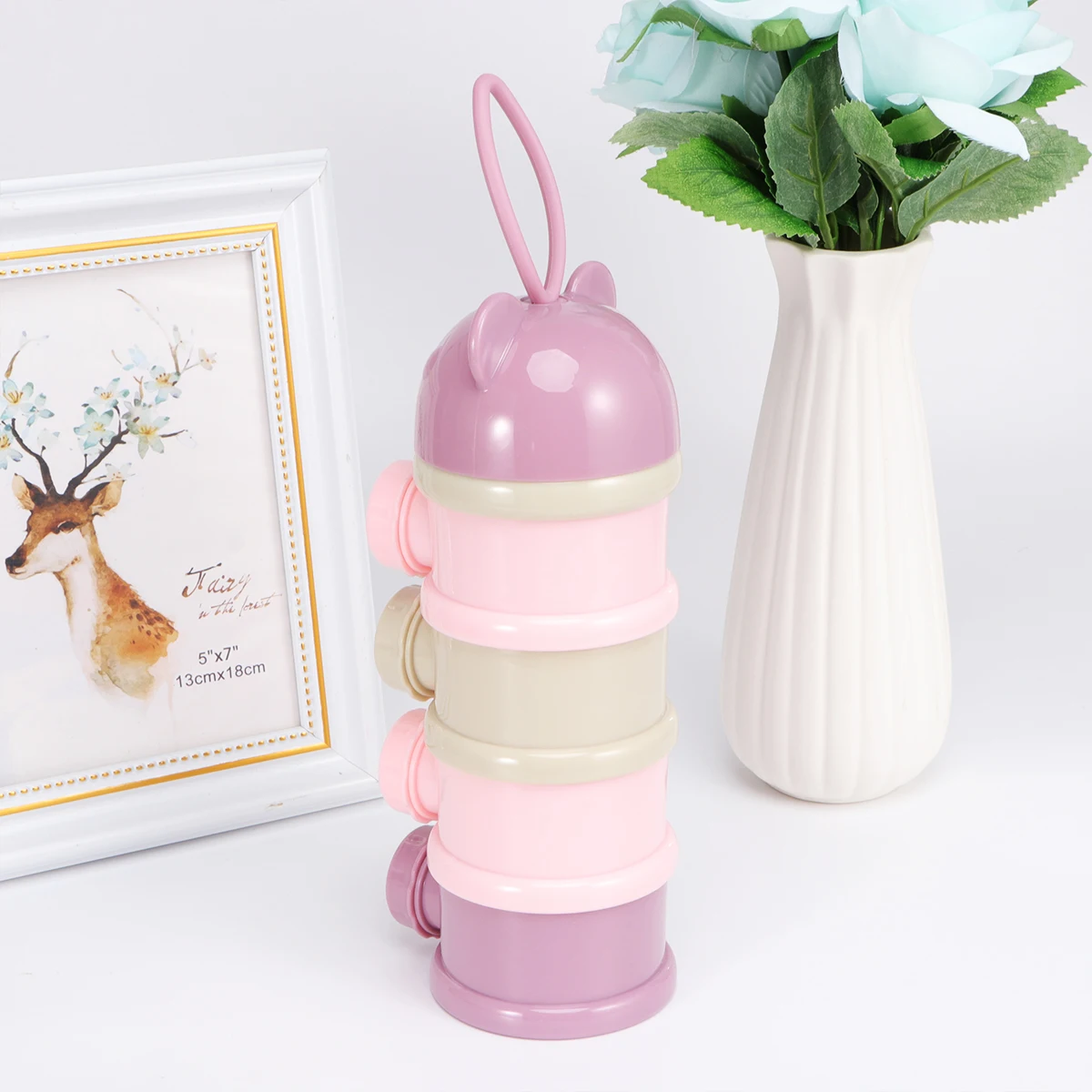 

4 Layers Powder Box Baby Food Storage Container Violet Snack Cups Portable Formula Dispenser Leak Proof Feeding