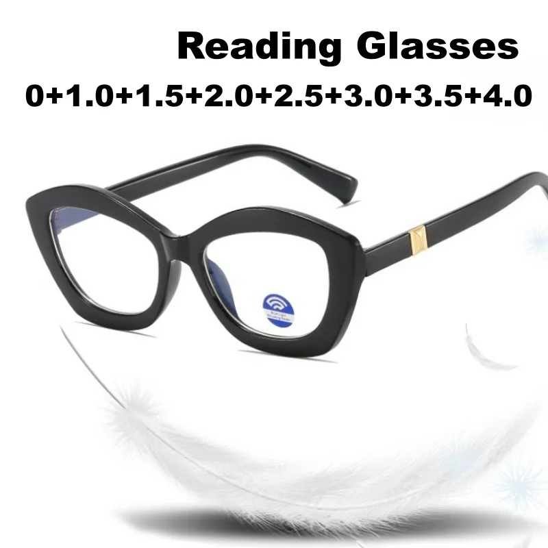 

2026 New Two-Tone Oversized Frame Blue Light Blocking Presbyopia Glasses Women's Fashion Cat-Eye Retro Frame HD Reading Glasses