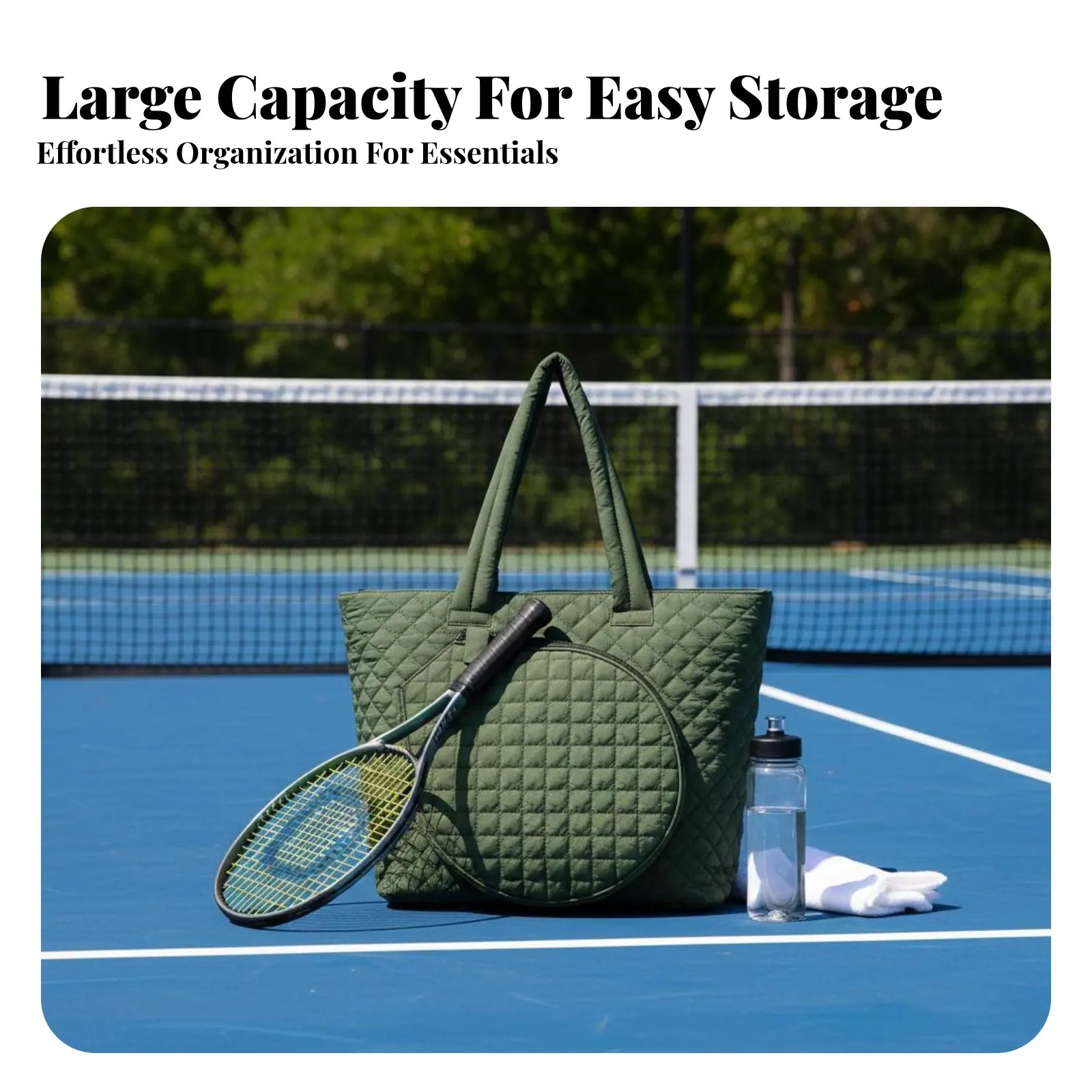 Quilted Sports Bag Large Capacity Pickleball Paddle Bag Badminton Racket Carrier Multiple Pockets Women's Sports Tote for Travel