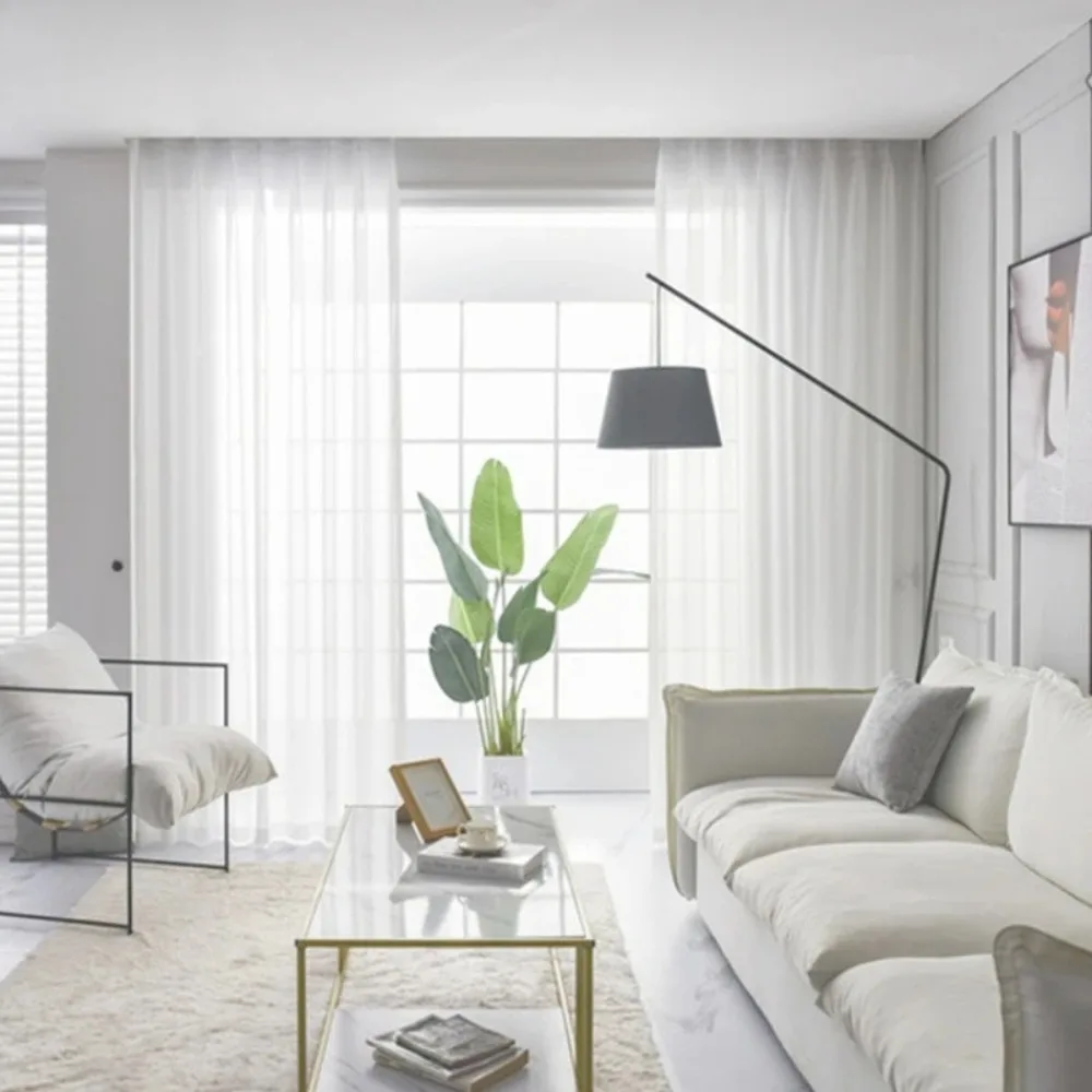 Anti-scratch Fabric Natural Hanging White Curtain Solid Color Light Transmission for Living Room Bedroom Dining Customiz Decor