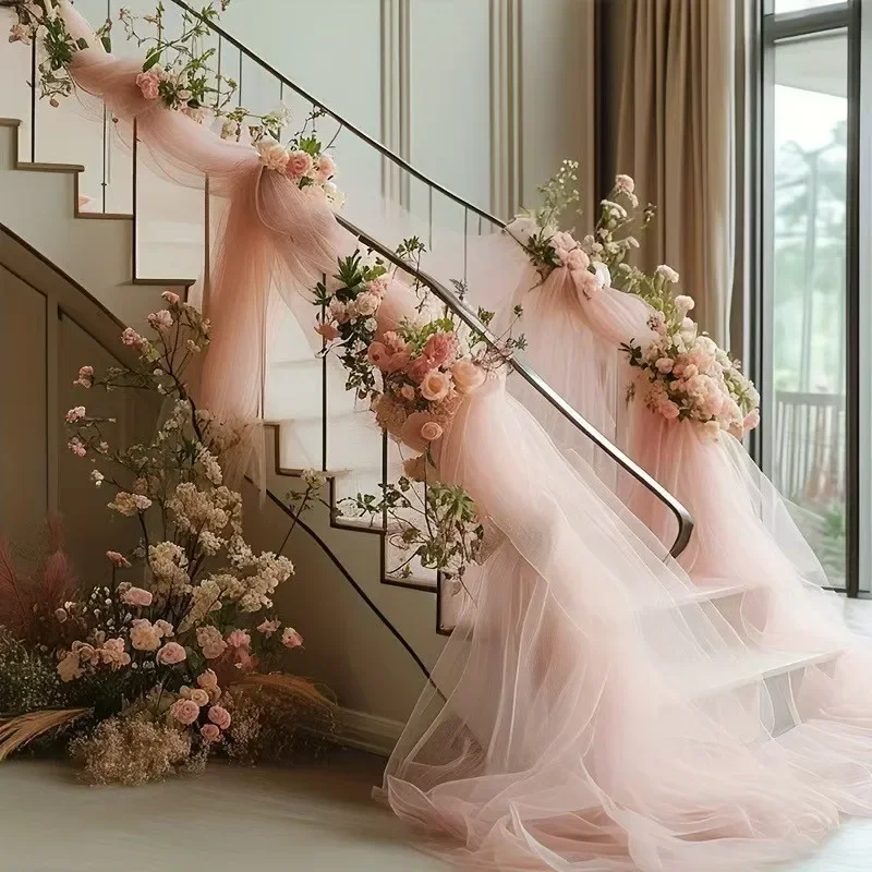 Sheer Tulle Fabric Wedding Backdrop Curtain Outdoor Party Decor Arch Chair Draping Gauze Bridal Ceremony Background Decoration