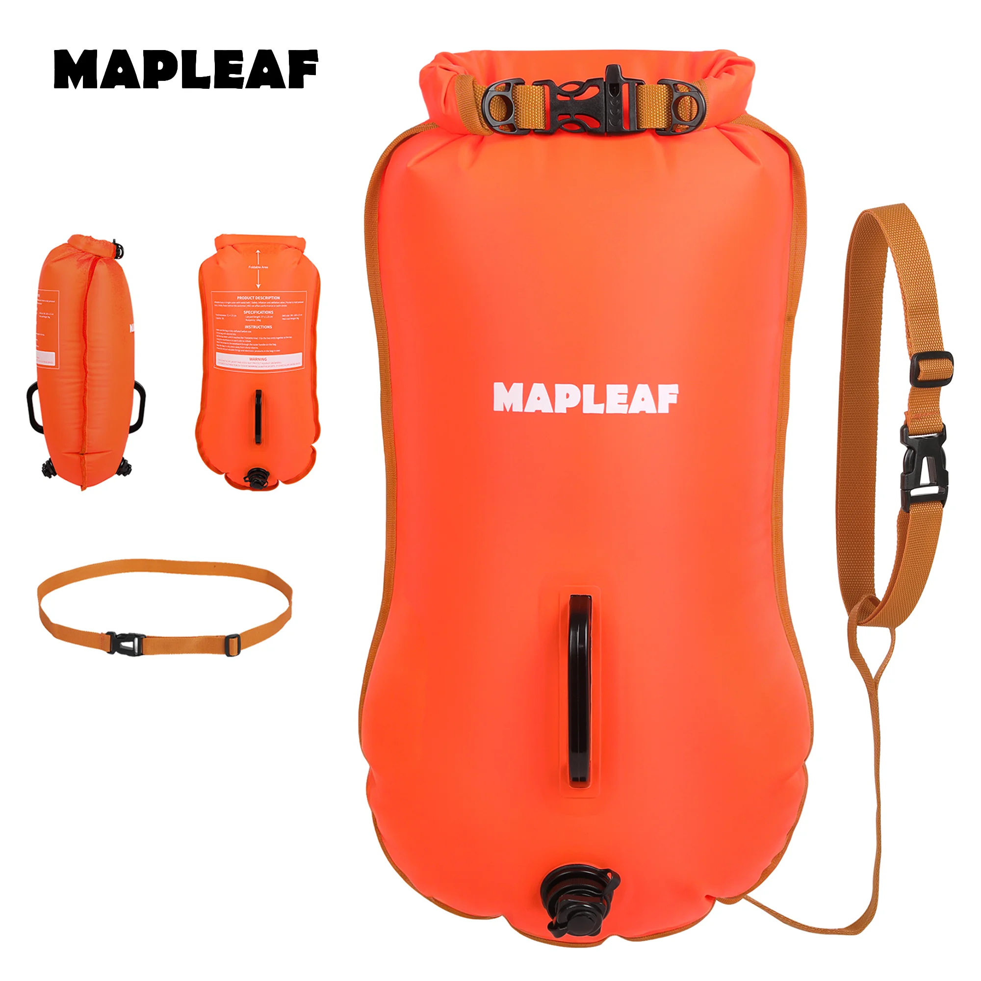 

MAPLEAF Swimming Buoy Tow Float Open Water Safety Dry Bag Dual Chamber Inflatable Lightweight Whistle Waist Belt Triathlon Adult