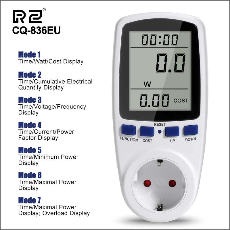 RZ Wattmeter Power Meters Plug Electricity Usage Monitor Voltage AC Power Consumption Meter Watt Energy Electricity Kill Meter