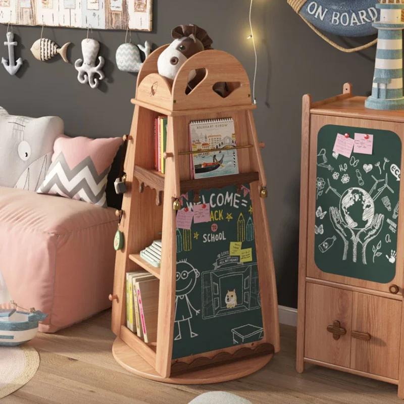 Ice Cream Solid Wood Rotating Bookshelf Children's Bookcase Floor-Standing Rack