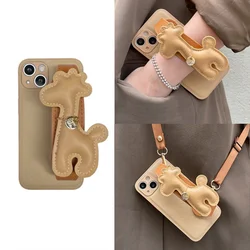 Luxury Retro Giraffe Wristband Phone Case Fro IPhone 16 15 14 13 12 11 Pro Max Plus Fashionable Messenger Bag Shockproof Cover