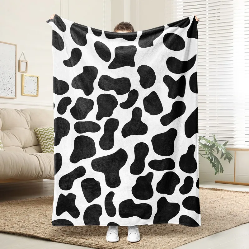 

Black White Cow Print Blanket Soft Flannel Throw Warm Cozy Decorative Blanket for Sofa Bed Living Room Home Couch