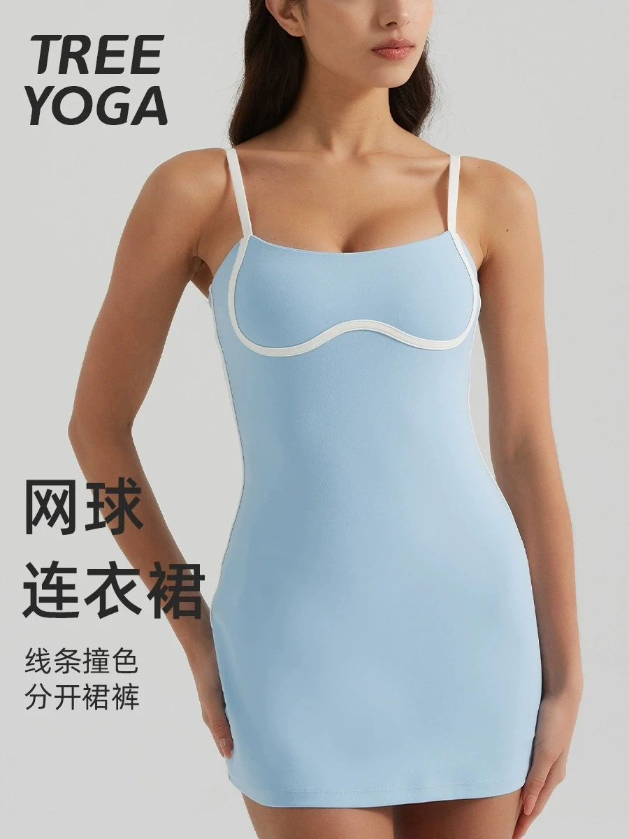 

Popular Design Pad Pockets Workout Yoga Dress Elastic Breathable Tennis Sports Sets Lady Bussiness Golf Mini Dresses Gym Wear