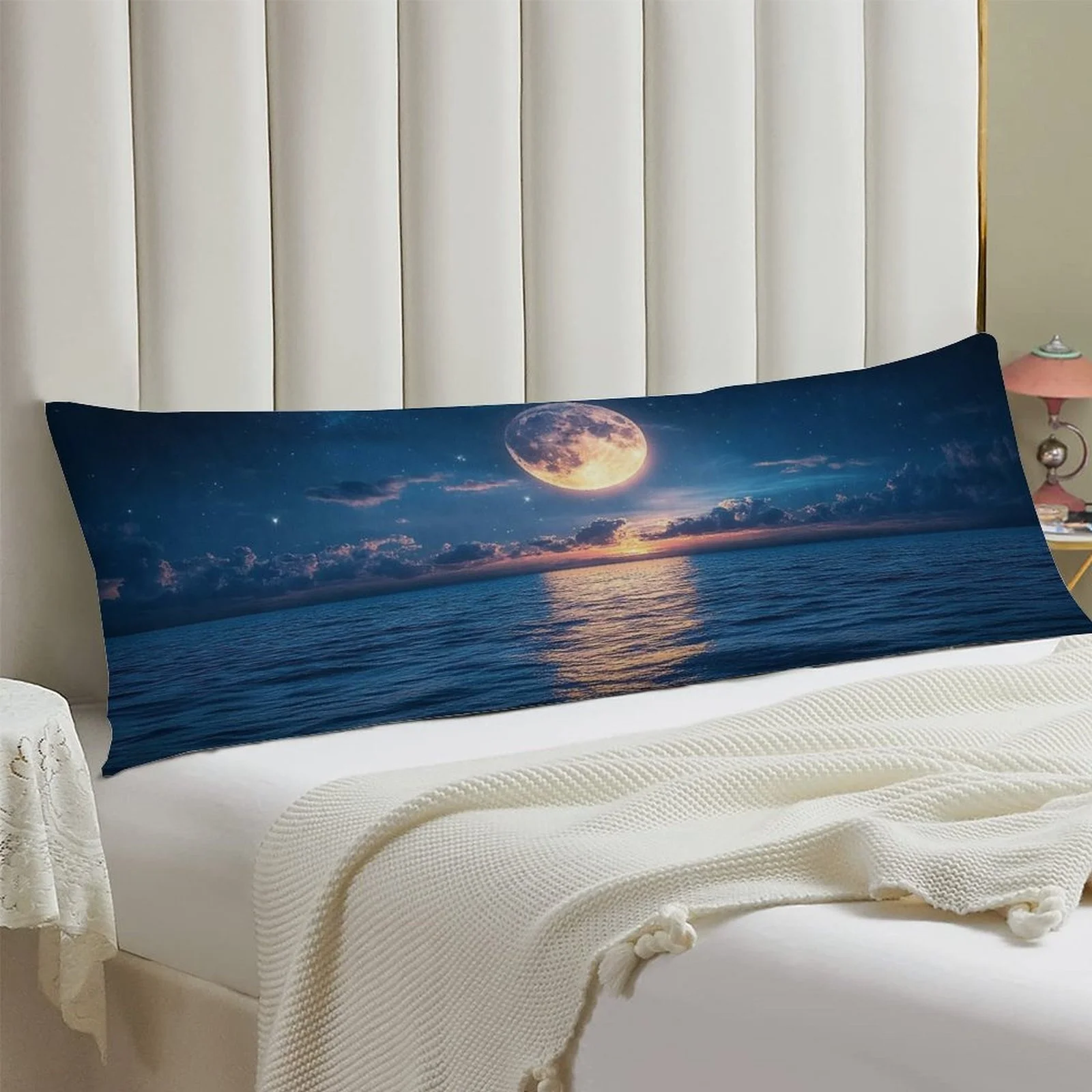 A Stylish Body Pillow Cover Featuring a Moonlit Ocean Design, This Plush Long Pillowcase Is Soft And Decorative with Double-Side