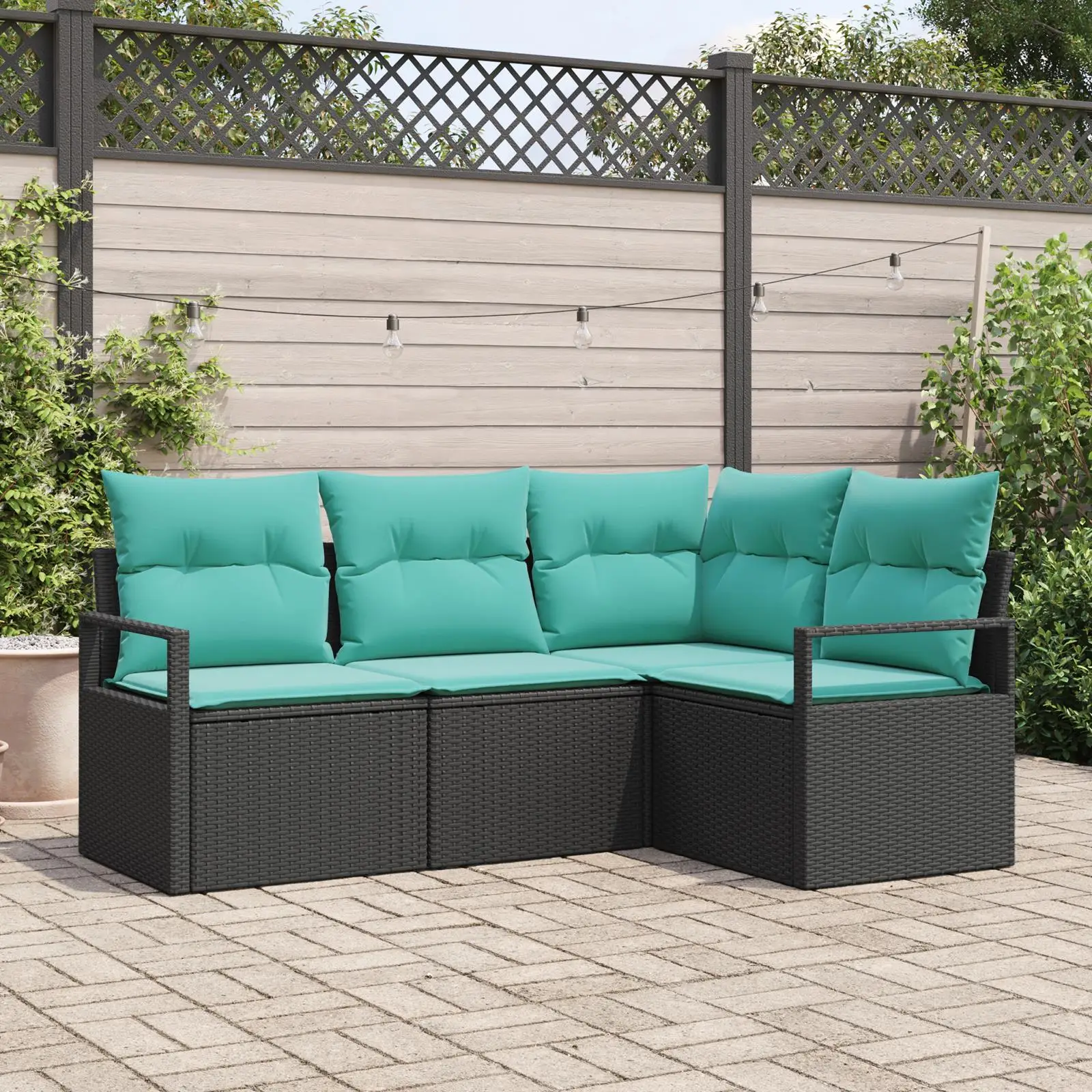 

5 Piece Black Rattan Garden Sofa Set with Soft Cushions Outdoor Furniture Decor