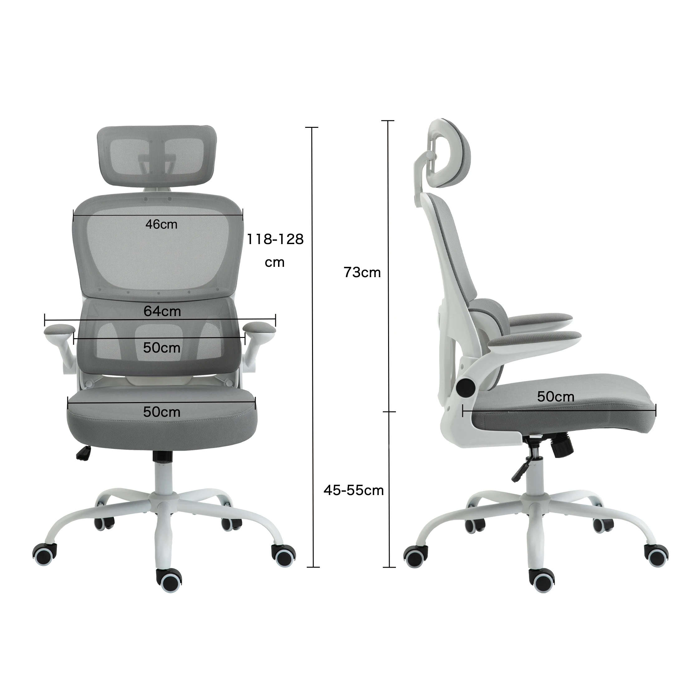 AnneFish Ergonomically Adjustable and Rotatable Home Office Gaming Chairs with Upturned Armrests Grey