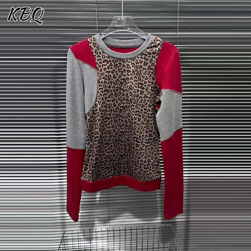 

KBQ Hit Color Leopard Printting Sweatshirts For Women O Neck Long Sleeve Pullover Slimming Sweatshirts Female Fashion Clothes