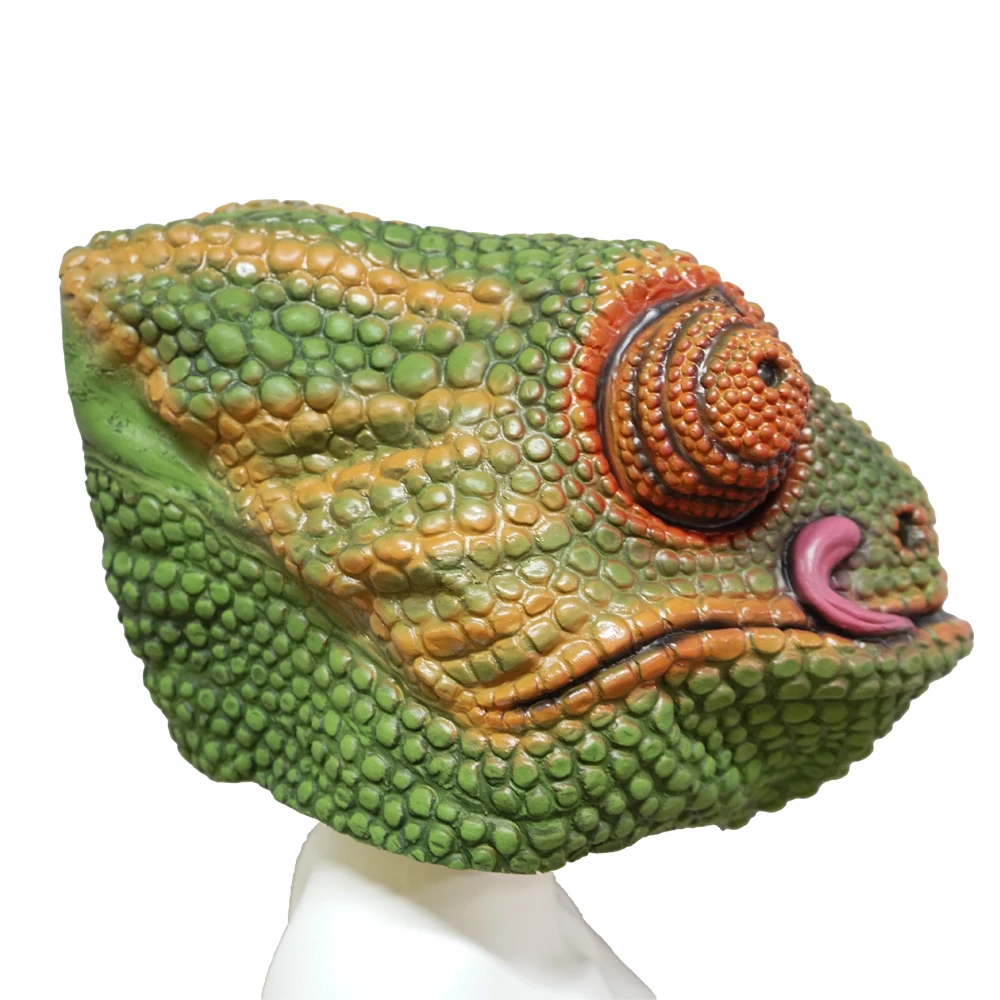 Eraspooky Animal Mask Chameleon Full Face Mask Reptile Lizard Cosplay Latex Headgear Easter Halloween Carnival Party Props